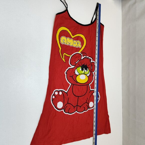 Nicoletta Amor Nightgown Size Large Red Cartoon Bear w/ Black Straps 90% Cotton - Picture 5 of 7